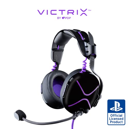 PDP Victrix Pro AF Premium Wired Esports Gaming Headset for Playstation 5 - Removable Boom Microphone PS4/PS5/PC (Black/Purple)