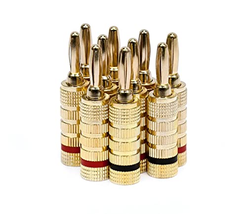 BRENDAZ Speaker Banana Plugs- Closed Screw Type 24k Gold Plated for Speaker Wire, Amplifiers and Sound Systems (5 Pair Banana Plugs) (10 psc)