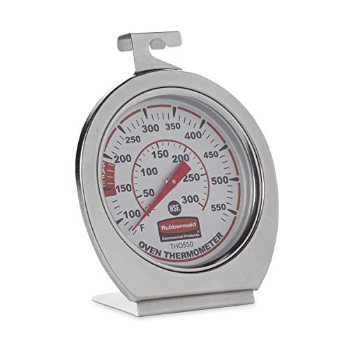 Rubbermaid Commercial Products Stainless Steel Monitoring Thermometer for Oven/Grill/Meat/Food, 60-580 Degrees Fahrenheit Temperature Range, Easy to Read Food Thermometer For Cooking
