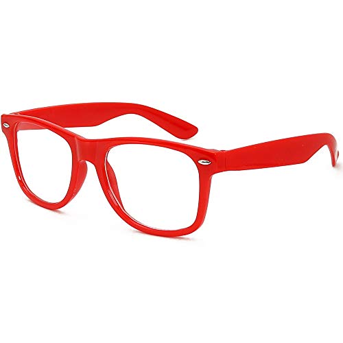 Skeleteen Red Clear Lens Glasses - 80's Style Non Prescription Retro Frames Nerd Costume Eyeglasses