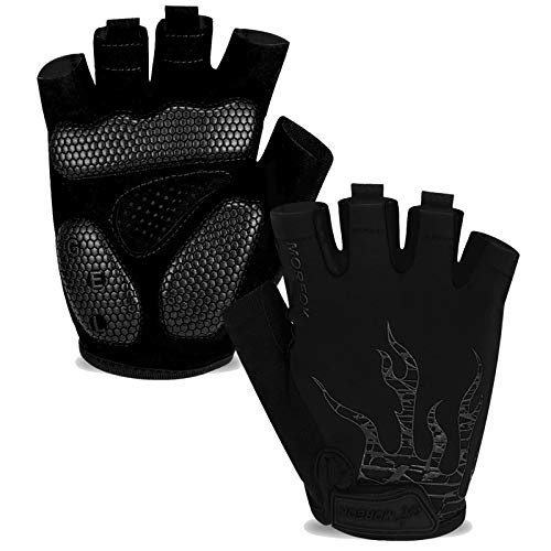 MOREOK Cycling Gloves Bike Gloves for Men/Women-[5MM Gel Pad] Biking Gloves Half Finger Bicycle Gloves Exercise Workout Gloves for Cycling/Weight Lifting/Gym/Motorcycle/Rowing-050-BLACK-L