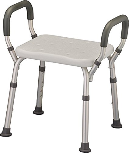Shower Bench Adjustable Bath Seat Shower Chair with Arms Padded Handles, Without Back, Medical Shower Chair Bench Bath Stool for Elderly, Adults, Disabled, 300 Lbs, White