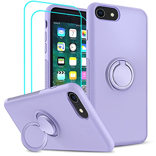 LeYi for iPhone 8/7/ 6s/ 6 Case with 2 PCS Glass Screen Protector for Girls Women, Liquid Silicone Cute Slim Shockproof Protective Case Cover with Stand for Apple iPhone 8/7/ 6s/ 6, Purple