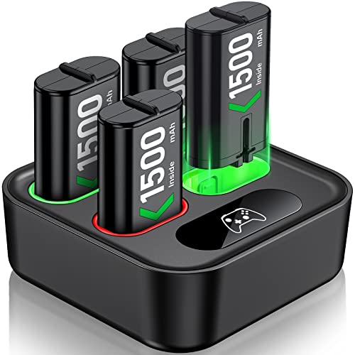 NinjajoyOX 4 x 3600mWh (1500mAh) Xbox Controller Battery Pack for Xbox Series X|S/Xbox One S/X/Elite, Xbox One Rechargeable Battery Pack with Fast Charger Station for Xbox Wireless Controller