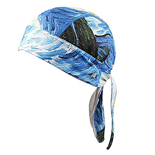 Sweat Wicking Dew Skull Cap Beanie Quick Dry Adjustable stretch Head Scarf Bandana Head Wrap Perfect for Running Motor cycling Biking Football Men Women (Blue)