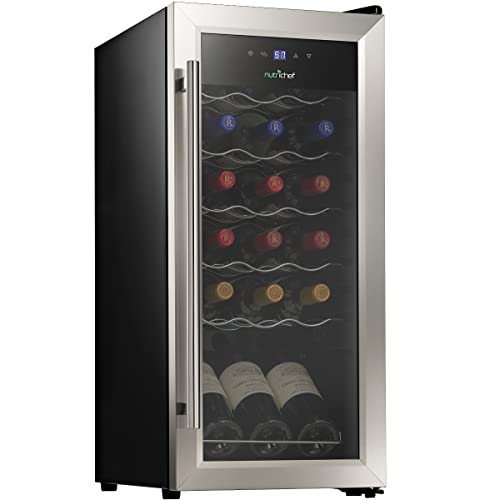 NutriChef 18 Bottle Compressor Wine Cooler Refrigerator | Large Freestanding Wine Cellar For Red, White, Champagne or Sparkling Wine | 41f-64f Digital Temperature Control Fridge Glass Door Black