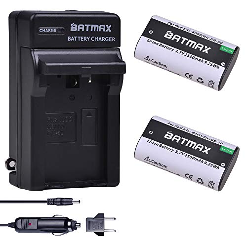 Batmax 2Pcs 2500mAh KLIC-8000 KLIC8000 DB50 Battery + Charger Kits for Kodak Easyshare Zx1 ZxD Z612 Z712 Z812 Z1085 Z1015 Z1012 Z1485 Z8612 is