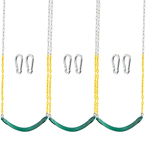 TURFEE 3 Pack Green Swing Seats Heavy Duty with 66' Chain, Swing Set Accessories Replacement with Snap Hooks for Kids Outdoor Play Playground, Trees, Swing Set, Backyard (Limit 300lb)