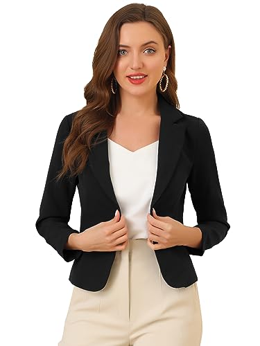 Allegra K Women's Open Front Office Work Business Casual Crop Suit Blazer Jacket Medium Black-Solid