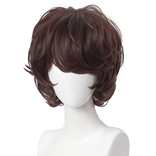 Alacos Short Brown Curly Wig for Man, Tubbo Wig Cosplay with a Free Wig Cap, Men Wigs Short Hair With Bangs, Men's Costume Wigs Perfect for Daily Wear Halloween Parties