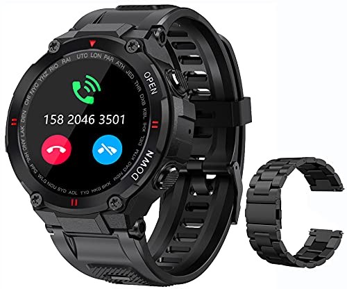 Military Smart Watch for Men Outdoor Waterproof Tactical Smartwatch Bluetooth Dail Calls Speaker 1.3'' HD Touch Screen Fitness Tracker Watch Compatible with iPhone Samsung