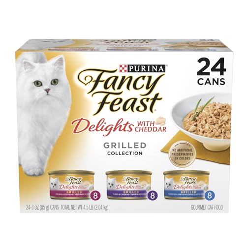 Purina Fancy Feast Delights with Cheddar Grilled Chicken, Turkey or Whitefish and Cheddar Cheese Feast in Gravy Wet Cat Food Variety Pack - (Pack of 24) 3 oz. Cans