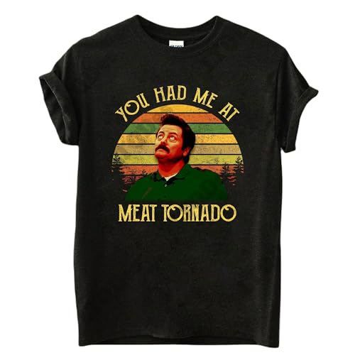 Ron Swanson You Had Me at Meat Tornado Vintage T-Shirt, Movies Quote Unisex Tshirt Black