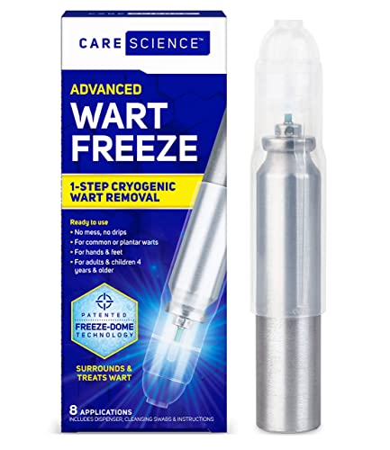 Care Science Wart Remover Freeze, 8 Applications | 1-Step Cryogenic Wart Removal for Common Warts on Hands, Elbows, & Knees or Plantar Warts on Feet