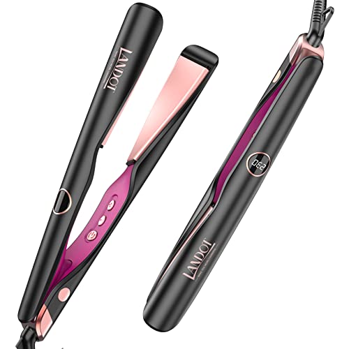 LANDOT Hair Straightener Flat Curling Iron: Straightener and Curler 2 in 1 - Twist Straightening Curling Iron Combo for Curl Wave Straighten Women Hair - 1 Inch Dual Voltage