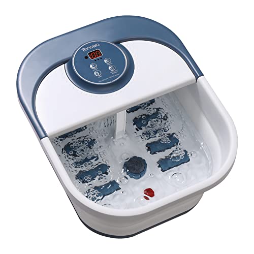 Tenswa Collapsible Foot Spa Bath Massager with Heat, Bubbles, Pedicure Foot Spa with 8 Rollers, Foot Spa Tub for Stress Relief, Foot Soaker with Mini Acupressure Massage Points & Temperature Control