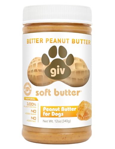 giv soft butter Dog Peanut Butter - 12oz jar of Healthy Snacks, Protein Snacks and Dog Treats - Perfect for Pill Pockets for Dogs, Lick mat for Dogs, Dog Training Treats and Healthy Dog Food
