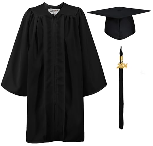 GraduationMall Matte Kindergarten & Preschool Graduation Gown Cap Set with 2024 Tassel Black 27 (3'6'-3'8')