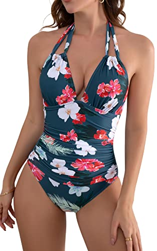 B2prity Women's Slimming One Piece Swimsuits Tummy Control Bathing Suit Halter Swimwear for Big Busted Curvy Woman