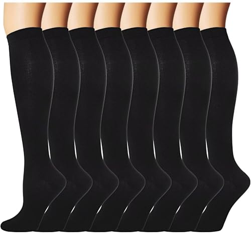 Double Couple 8 Pairs Compression Socks Men Women 20-30 mmHg Knee High Compression Stockings for Sports Support Socks