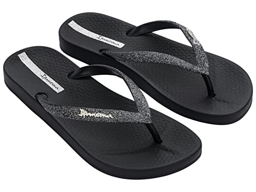 Ipanema Women's Ana Sparkle Flip Flop - Comfortable & Stylish Summer Sandal with Anatomic Footbed & Non-Slip Sole, Black on Black, Size 8