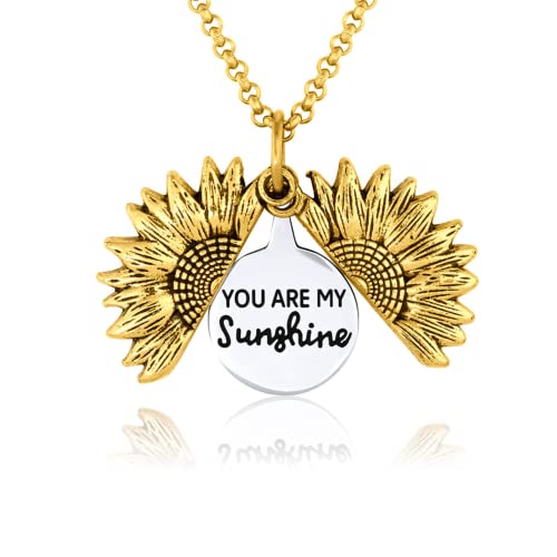 Bee Kind The Original You Are My Sunshine Sunflower Necklace for Girls - A Sunflower Locket Necklace Made With Stainless Steel and 18K Gold Plating comes with Personalized Gift with Box for Women