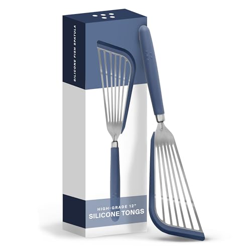Misen Fish Silicone Spatula - Slotted Turner for Cooking - Frying - Heat Resistant - Dishwasher Safe -1mm Thick Flexible Flipper - Soft Silicone Grip Handle for Easy Use - Mother's Day Gifts