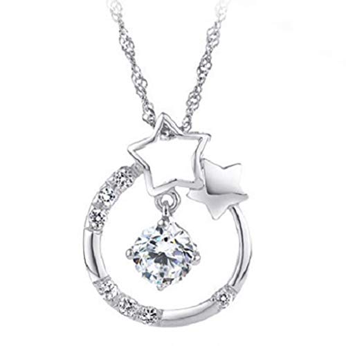 Necklaces Jewelry, Fashion Elegant Retro Silver Plated Round Cubic Zirconia Pendant Hollo Necklace Chain Necklace Gift (Silver)