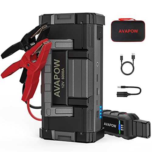 AVAPOW 6000A Car Battery Jump Starter(for All Gas or up to 12L Diesel) Powerful Starter with Dual USB Quick Charge and DC Output,12V Pack Built-in LED Bright Light