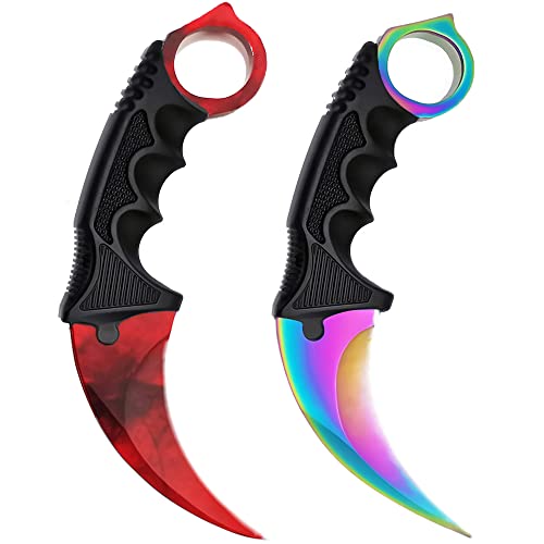 ZLIXING 2 Pieces Karambit Knife Trainer Dull Fixed Blade Practice Training Hunting Knives with Sheath Cool Stuff Gadgets Men Gifts Idea for Csgo