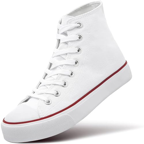 ZGR Womens Fashion Canvas Sneaker Low Cut Lace ups Casual Shoes (9 B(M) US, High-Top White)