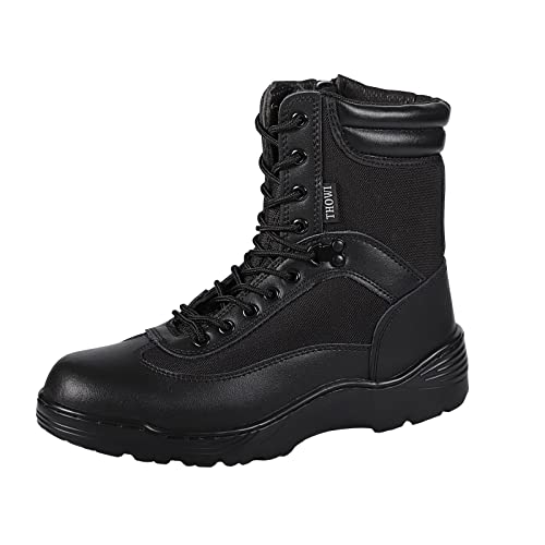 Thowi Men's Tactical Boots, Military Boots Army Boots Combat Boots With Side Zipper Black US10