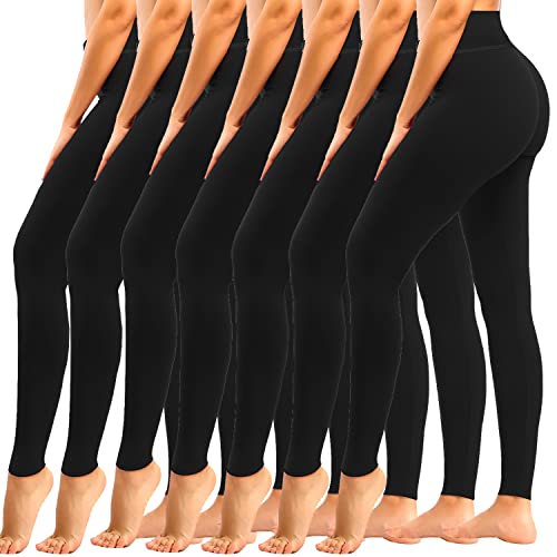 yeuG 7 Pack High Waisted Leggings for Women Tummy Control Soft Workout Yoga Pants(1#7 Pack Black, Small-Medium)