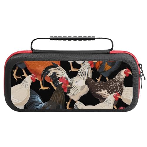 PUYWTIY Game Carrying Case Compatible with Nintendo Switch, Protective Cover Travel Bag with 20 Games Cartridges Protective Hard Shell, Chicken Hens Rooster