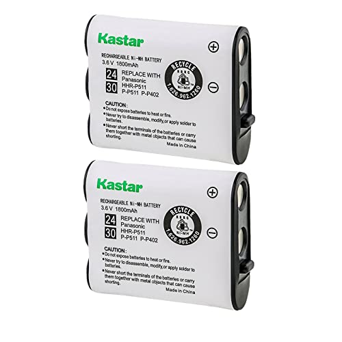 Kastar 2-Pack Battery Replacement for Panasonic Type 24 P511 P-P511 PP511 P-P511A PP511A PP511A/1B HHR-P511, Panasonic Type 30 HHR-P402 HHRP402 HHR-P402A HHRP402A N4HKGMA0001 N4HKGMA00001 Battery