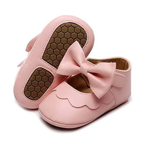 HONGTEYA Infant Baby Girls Mary Jane Flats Non Slip for Toddler First Walkers Soft Sole PU Leather Crib Shoes Sneaker Wedding Party Christmas Princess Dress Shoes Baby Moccasins Girls