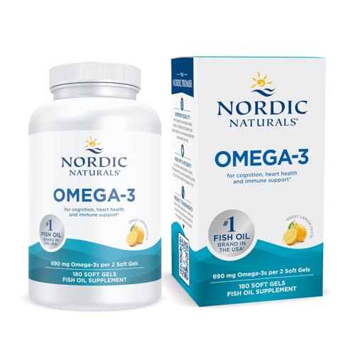 Nordic Naturals Omega-3, Lemon Flavor - 180 Soft Gels - 690 mg Omega-3 - Fish Oil - EPA & DHA - Immune Support, Brain & Heart Health, Optimal Wellness - Non-GMO - 90 Servings