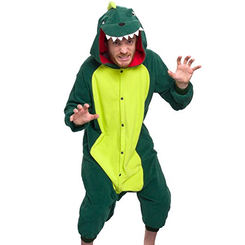 Funziez! Dinosaur Costume - Trex Cosplay - Reptile One Piece Pajama (Green Dinosaur, M)