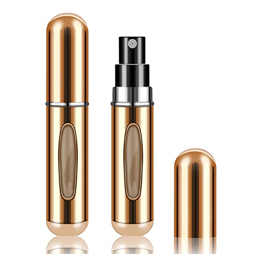 Fivexing 2Pcs Refillable Perfume Atomizer Bottles，Portable Mini Separate Perfume Bottle，Travel and Outings Spray Boxes Dispensers 5ml/0.2oz(Gold)