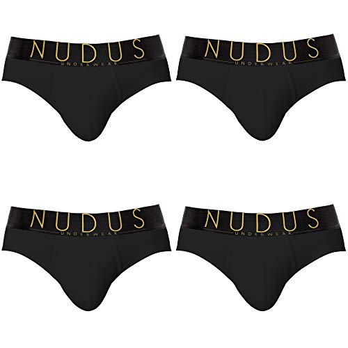 NUDUS Luxury Edition Men’s Underwear – 4-Pack Briefs – Luxury Cotton Underwear – Soft & Lightweight Sexy Underwear with Silk Waistband – Size L