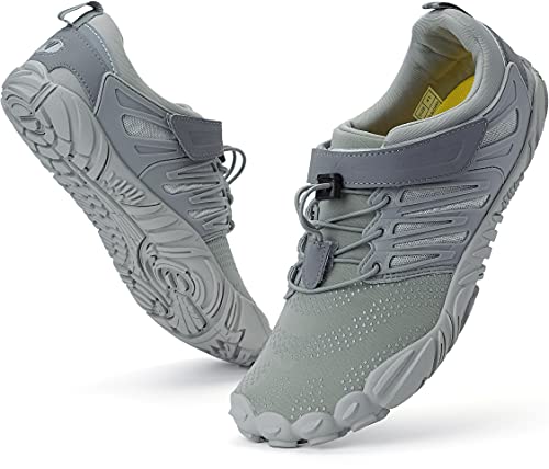 WHITIN Women's Minimalist Barefoot Shoes Low Zero Drop Trail Running 5 Five Fingers Size 9 9.5 Female Wide Toe Box Toes Camping Treadmill Sneakers Grey 40