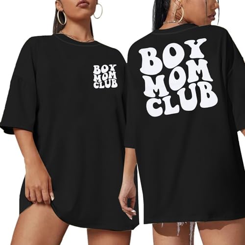 Boy Mom Club Shirt Mama Fashion Graphic Tee Shirts Mother Gifts T-Shirt Casual Short Sleeve Tee Tops Black
