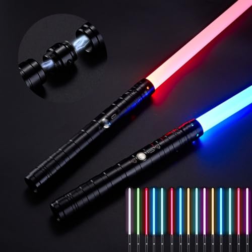 zlangsports 2 in 1 Dueling Lightsaber 15 RGB Colors Changeable 3 Modes with Fx Battle Sound Metal Hilt Light Sabers for Adults Kids Halloween Cosplay