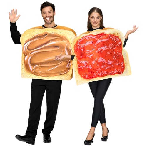 Spooktacular Creations Peanut Butter and Jelly Costume, Halloween Adult Couple Costume Set w/one Peanut Butter and One Jelly Plush for Halloween Dress Up Party