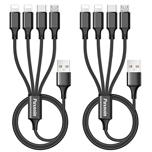 Multi Charging Cable, Multi Charger Cable 2Pack 4FT Nylon Braided Universal 4 in 1 Multiple USB Cable Fast Charging Cord Adapter with Type-C, Micro USB Port Connectors for Cell Phones Tablet More