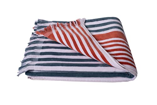Bennett and Shea 100% Cotton Oversized Beach Towel, Extra Large 40 x 70, Luxurious and Extra Soft Towel, Plush Beach or Pool Towel Fringe Stripe (Denim Coral)