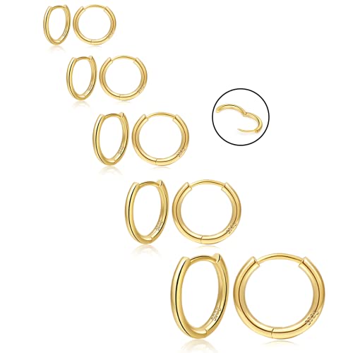 NEVEGE Small Gold Hoop Earrings for Women Hypoallergenic Gold Huggie Hoop Earrings Lightweight Cartilage Gold Earrings for Women Girls 5 Pairs Gold Hoop Earrings Set 6/8/10/12/14mm