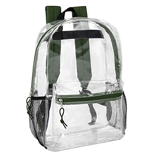 Trail maker Clear Backpack with Padded Straps, Side Pockets for Kids, Boys, Girls, School, Stadium Approved Events (Green)