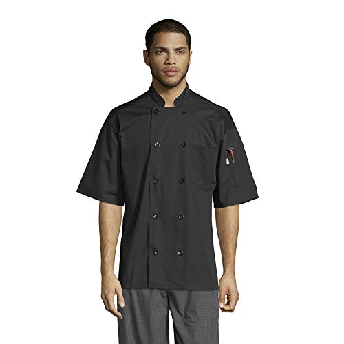 Uncommon Threads Delray Chef Coat with Mesh Short Sleeve 5.25, Black, Large