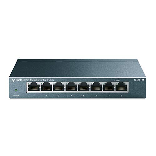 TP-Link 8 Port Gigabit Ethernet Network Switch | Ethernet Splitter | Sturdy Metal w/ Shielded Ports | Plug-and-Play | Traffic Optimization | Unmanaged (TL-SG108) (Renewed)
